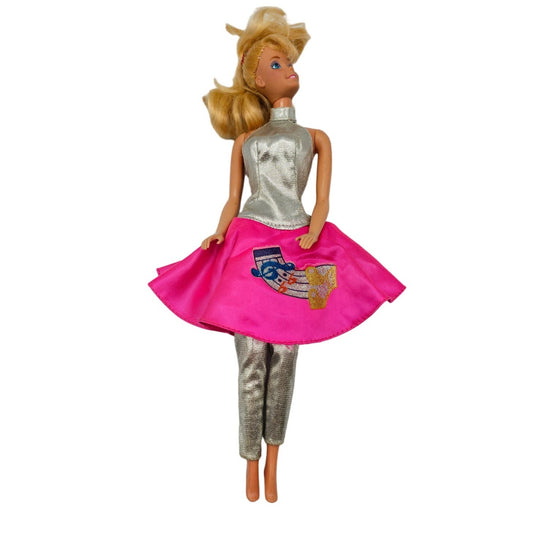Vintage 1987 Mattel Blonde Barbie Doll In Sensations Dress Pink Silver