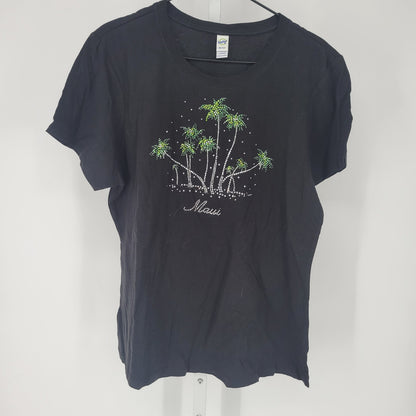 Vtg Y2K Wpmens Sz L Short Sleeve T Shirt Maui Hawaii Rhinestone Palm Trees