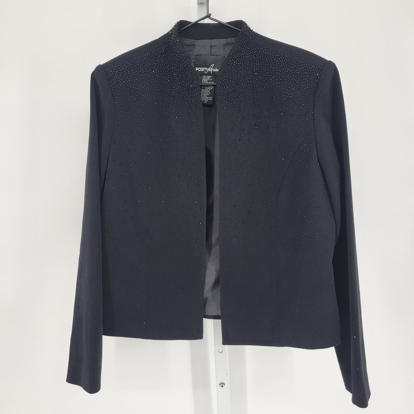 Vintage Positive Attitude Womens Sz 12 Formal Jacket Black Beaded Blazer