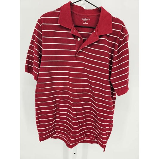 Croft & Barrow Performance Mens Sz M Short Sleeve Polo Shirt Red Striped