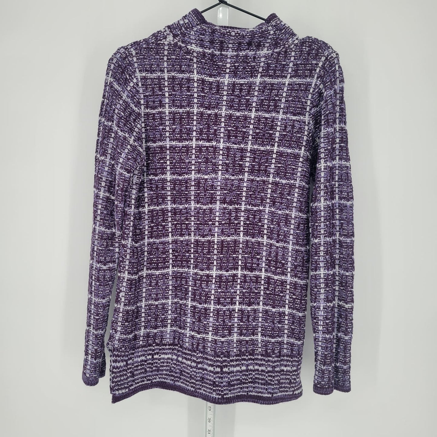 Salon Studio Womens Sz S Boxy Knit Sweater Purple White Windowpane Plaid