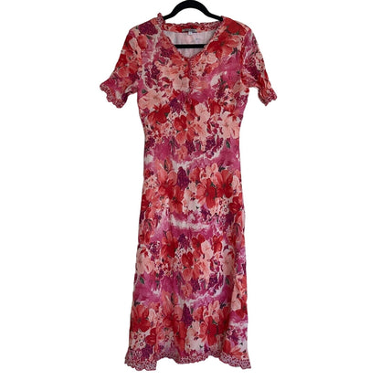 Chelsea & Violet Womens Sz L Short Sleeve Midi Dress Red Pink Floral