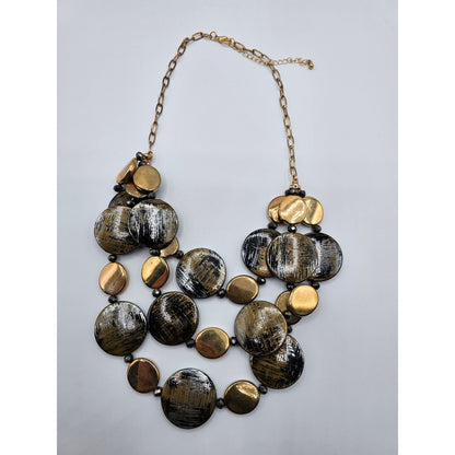 Vintage Y2K Statement Piece Necklace Multi Strand Large Disc Beads Silver Gold