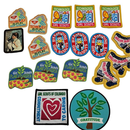 Lot of 18 Girl Scout Patches Technology Bike Riding Roller Skate Gratitude Etc
