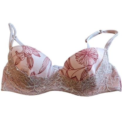 Gilligan & O'Malley Womens Sz 36B Beige and Burgundy Floral Bra