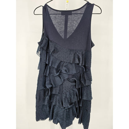 Ann Taylor LOFT Womens Sz 8 Knee Length Sleeveless Dress Navy Blue Ruffled