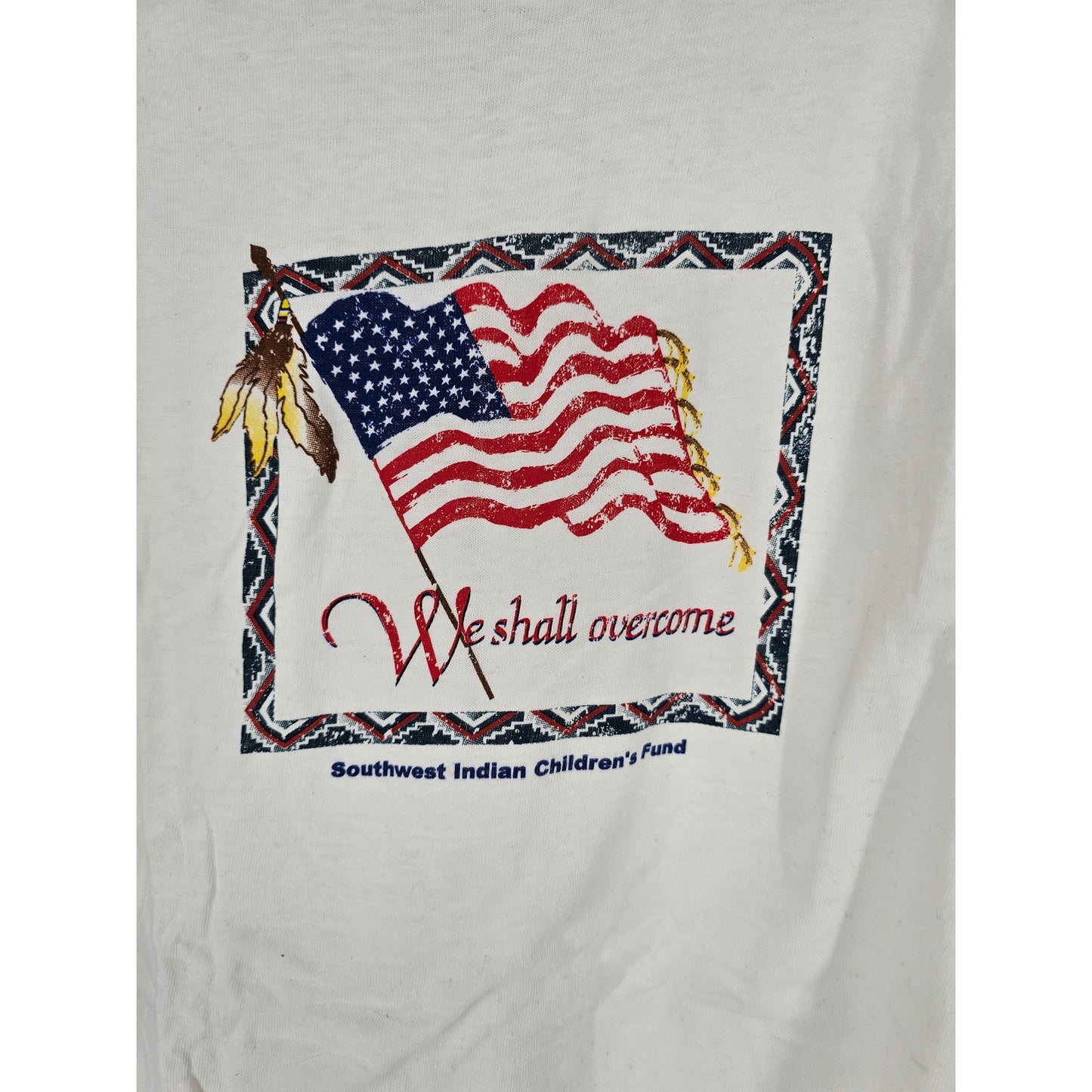 Vintage Mens Sz L Single Stitch Short Sleeve T Shirt White American Flag 1990s