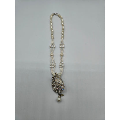 Vintage Y2K Pendant Style Necklace Pearl Beaded Rhinestone Pendant Elegant