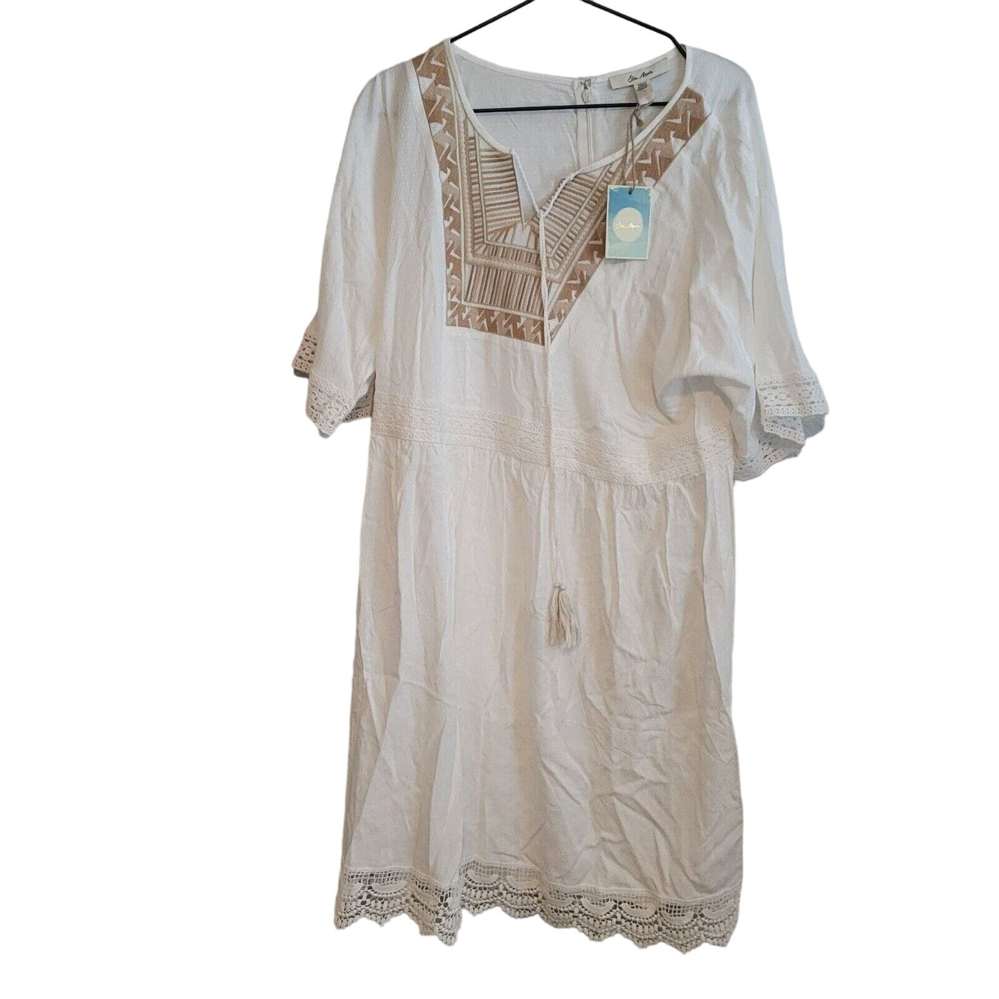 Ella Moon Womens Sz XL White Embroidered Boho Knee Length Dress NEW