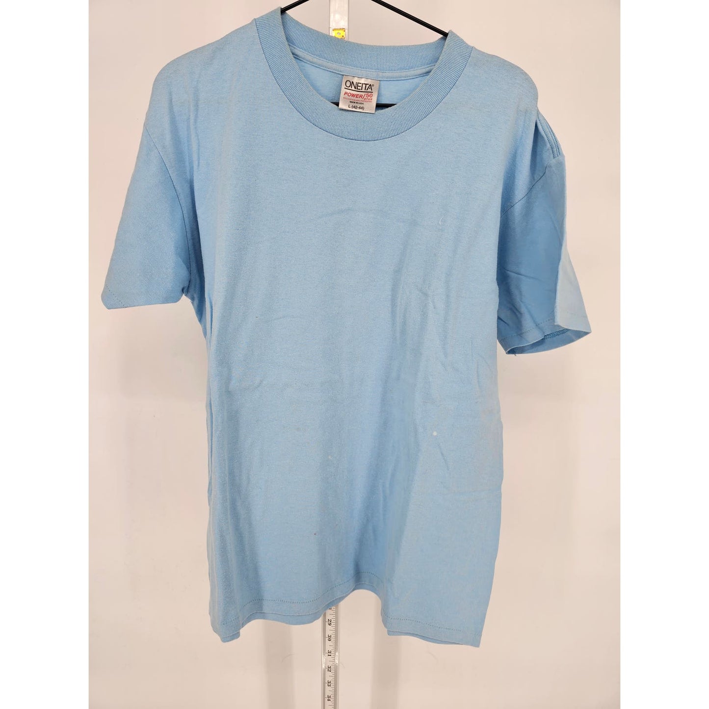 Oneita Power 50 Plus Mens Sz L (42-44) Short Sleeve T Shirt Light Blue Vintage