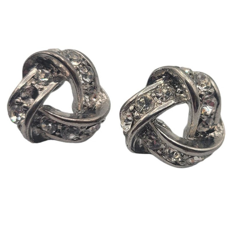 Vintage BARCS Silver TONE Amber Orange Glass CABOCHON Clip ON Earrings