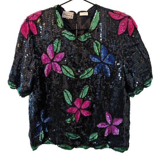 Vintage Stenay Womens Sz M Short Sleeve Full Sequin Formal Blouse