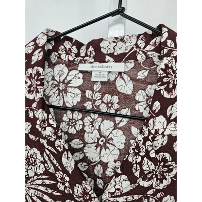 Dressbarn Womens Sz M Sleeveless Button Up Blouse Brown White Floral