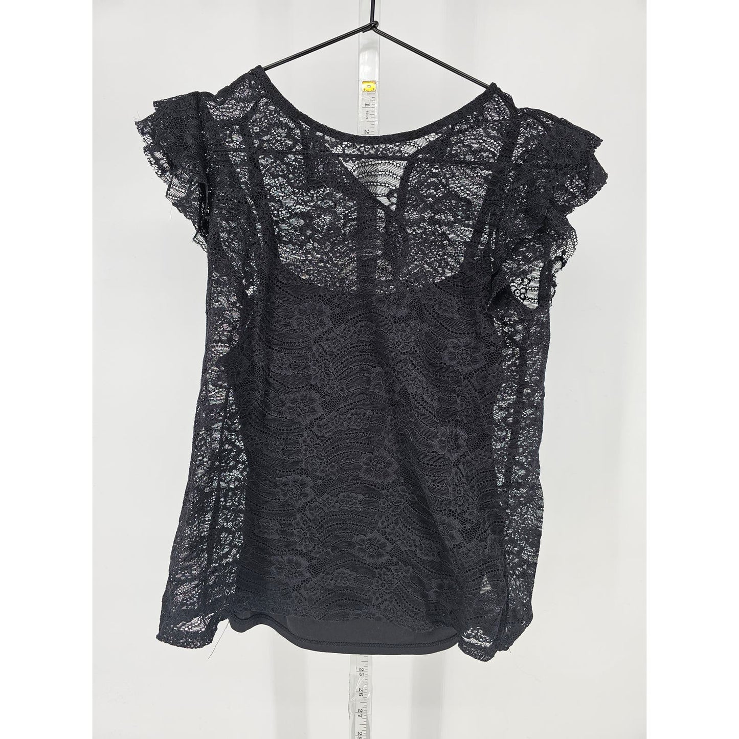 Iz Byer womens Sz S Short Sleeve Blouse Black Lace Overlay Y2K