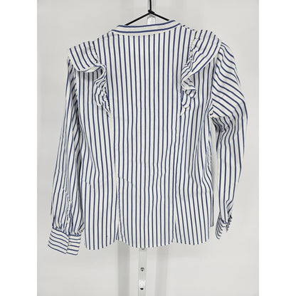 Banana Republic Womens 6P Petite Long Sleeve Button Up Blouse Blue White Stripe