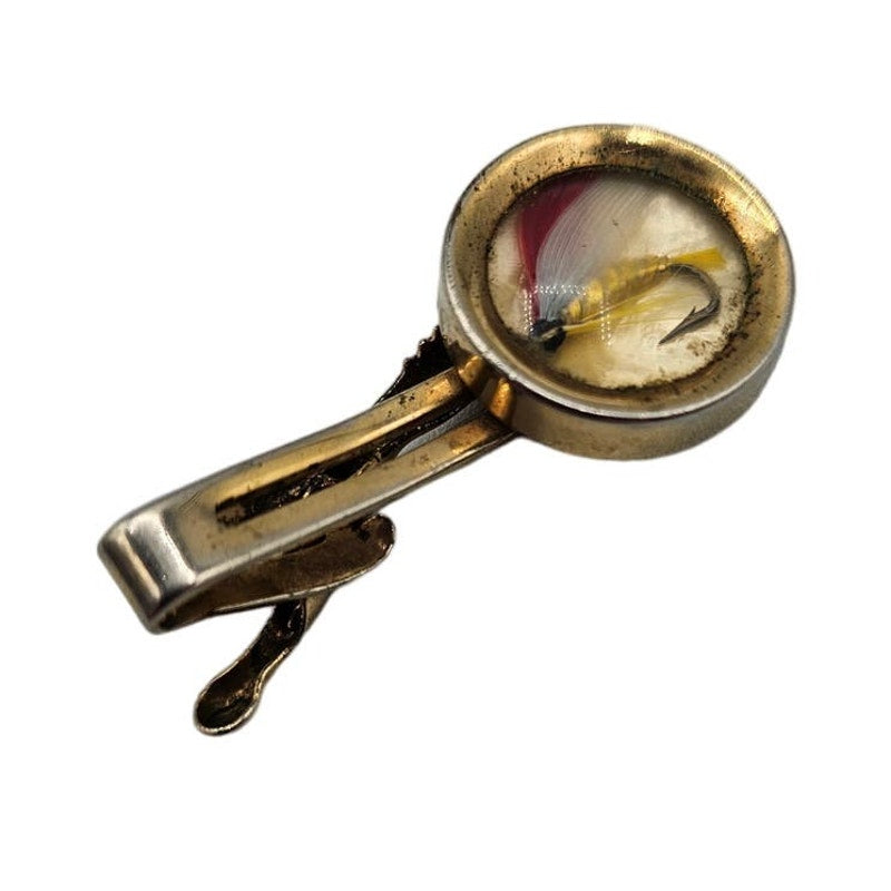 Vintage Fly Fishing Hook Gold Tone Tie Clip Clasp Red Lure