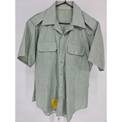 Vintage US Army Mens Sz M Button Up Dress Shirt by Creighton Green Short Sleeve