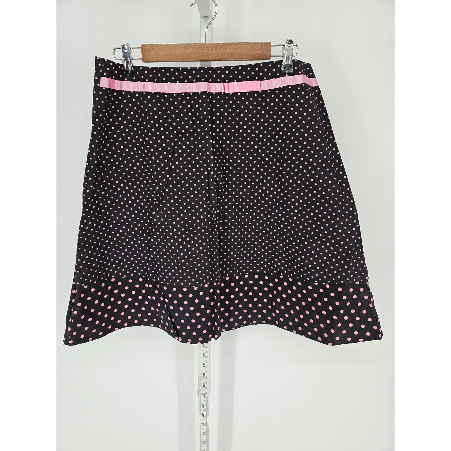 Vintage Y2K Juniors Sz 13 A Line Mini Skirt Black Pink Polka Dot