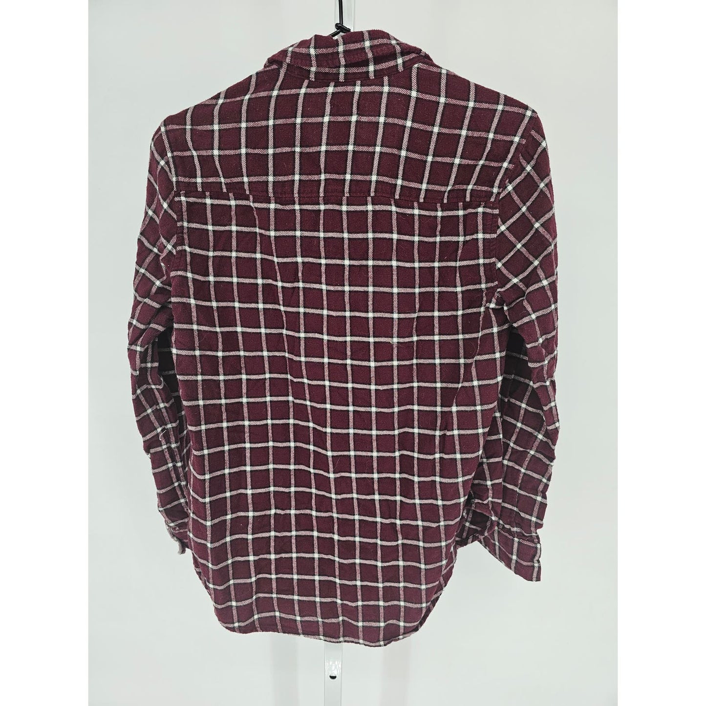 Hollister Womens Sz M Long Sleeve Button Up Plaid Shirt Burgundy Red