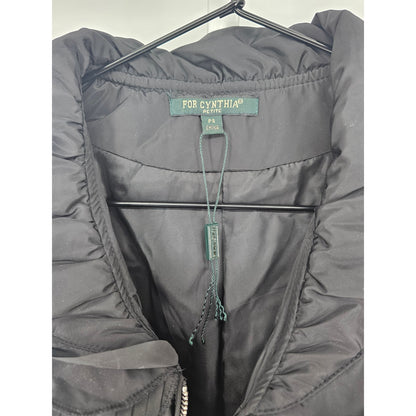 For Cynthia Womens Sz PS Petite Black Zip Up Puffer Vest Pleated