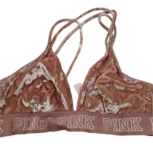 Pink Victorias Secret Womens Sz S Strappy Bralette Velour Blush Pink