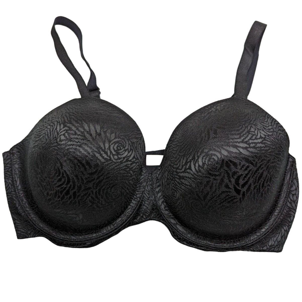 Ambrielle Womens Sz 38DD Black Satin Floral T Shirt Bra