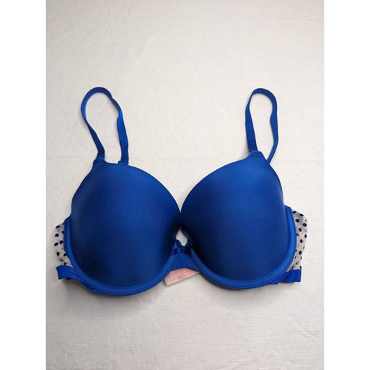 Victorias Secret Womens Sz 34D Demi Bra Blue Polka Dot Sides