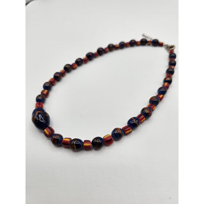 Vintage Y2K single Strand Glass Beaded Necklace Blue and Orange