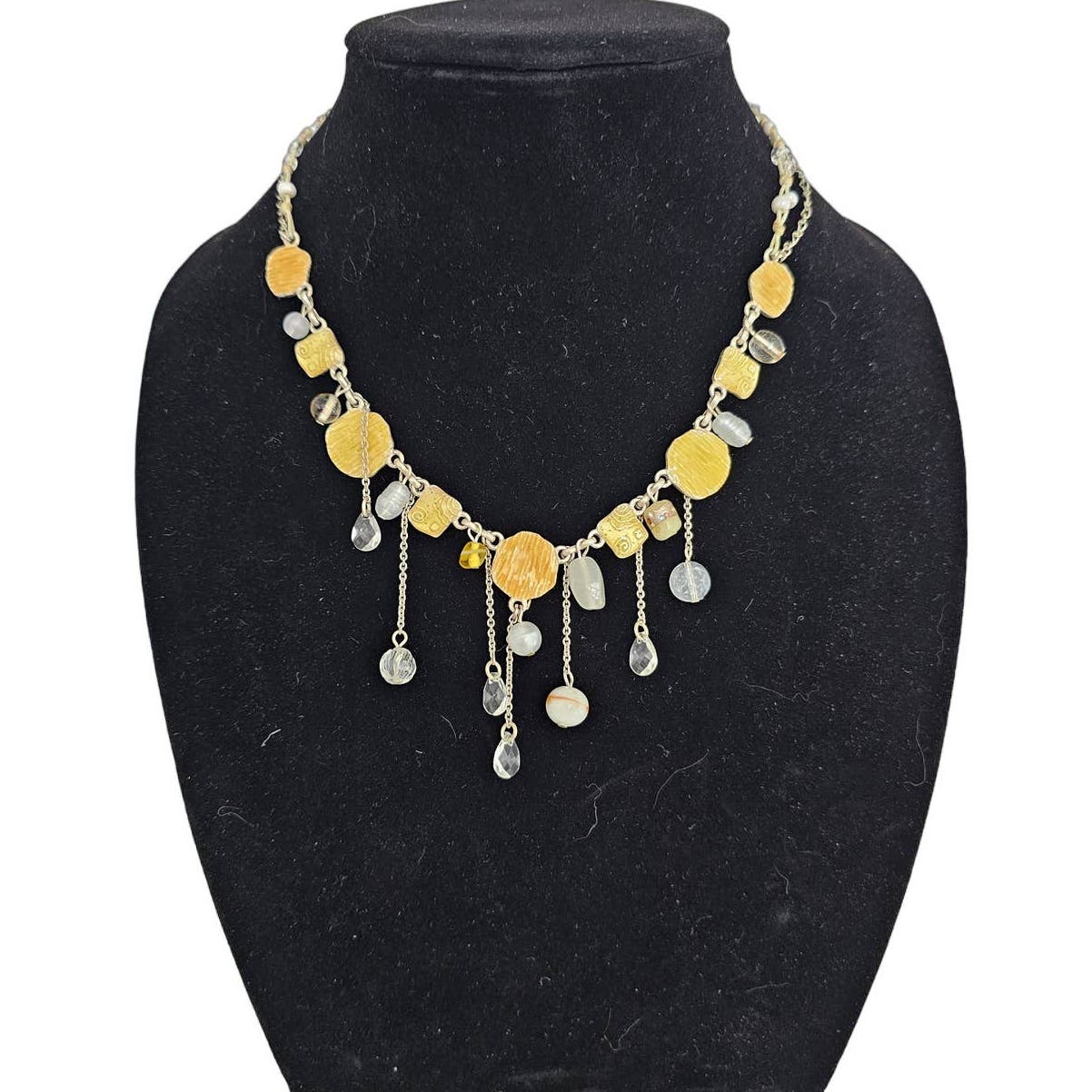 Vintage Y2K Chain Fringe Necklace Clear and Yellow Beads