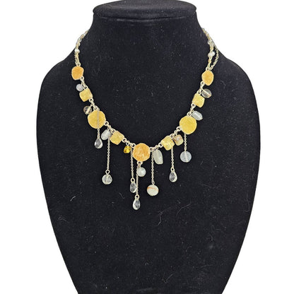 Vintage Y2K Chain Fringe Necklace Clear and Yellow Beads