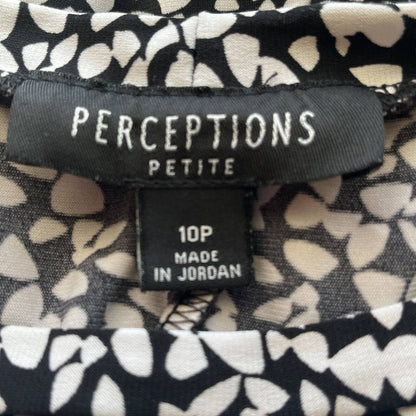 Perceptions Petite Womens Sz 10P Midi Dress Black White Belted Career