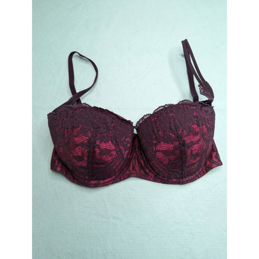 Victorias Secret Womens Sz 34C Padded Push Up Bra Pink Purple Lace