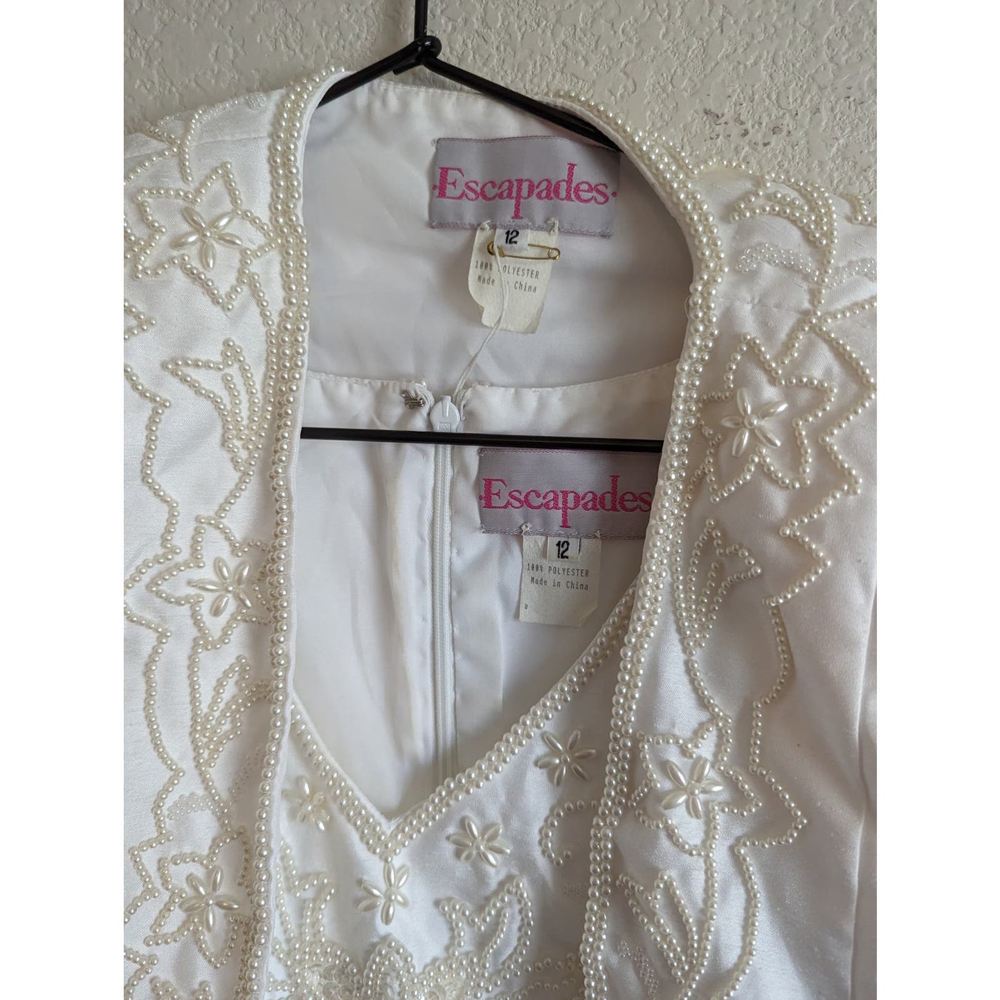 Vintage Y2K Escapades Womens Sz 12 White Satin Maxi Dress & Shrug Beaded Bridal