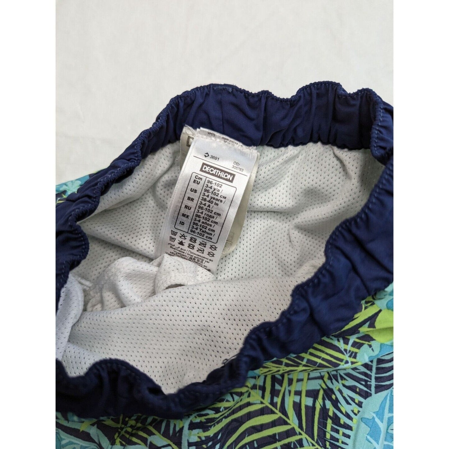 Nabaiji Decathalon Little Boys 3-4 4T Swim Trunks Lined Tropical Green Blue