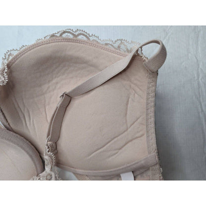 Auden Womens Sz 34DD Front Clasp Padded Push Up Bra Light Beige Lace Back