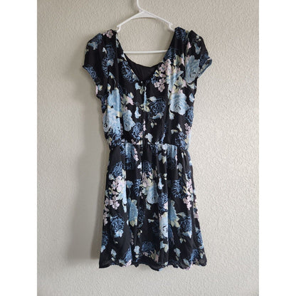 Three Pink Hearts Juniors Sz 11 Above Knee Dress Blue Black Floral