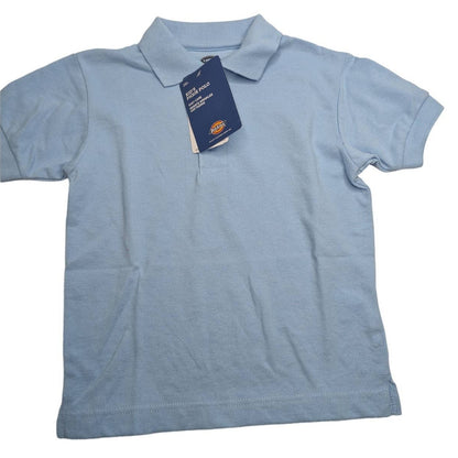 NWT Dickies Boys Size M (5/6) Light Blue Pique Polo Short Sleeve Shirt Uniform