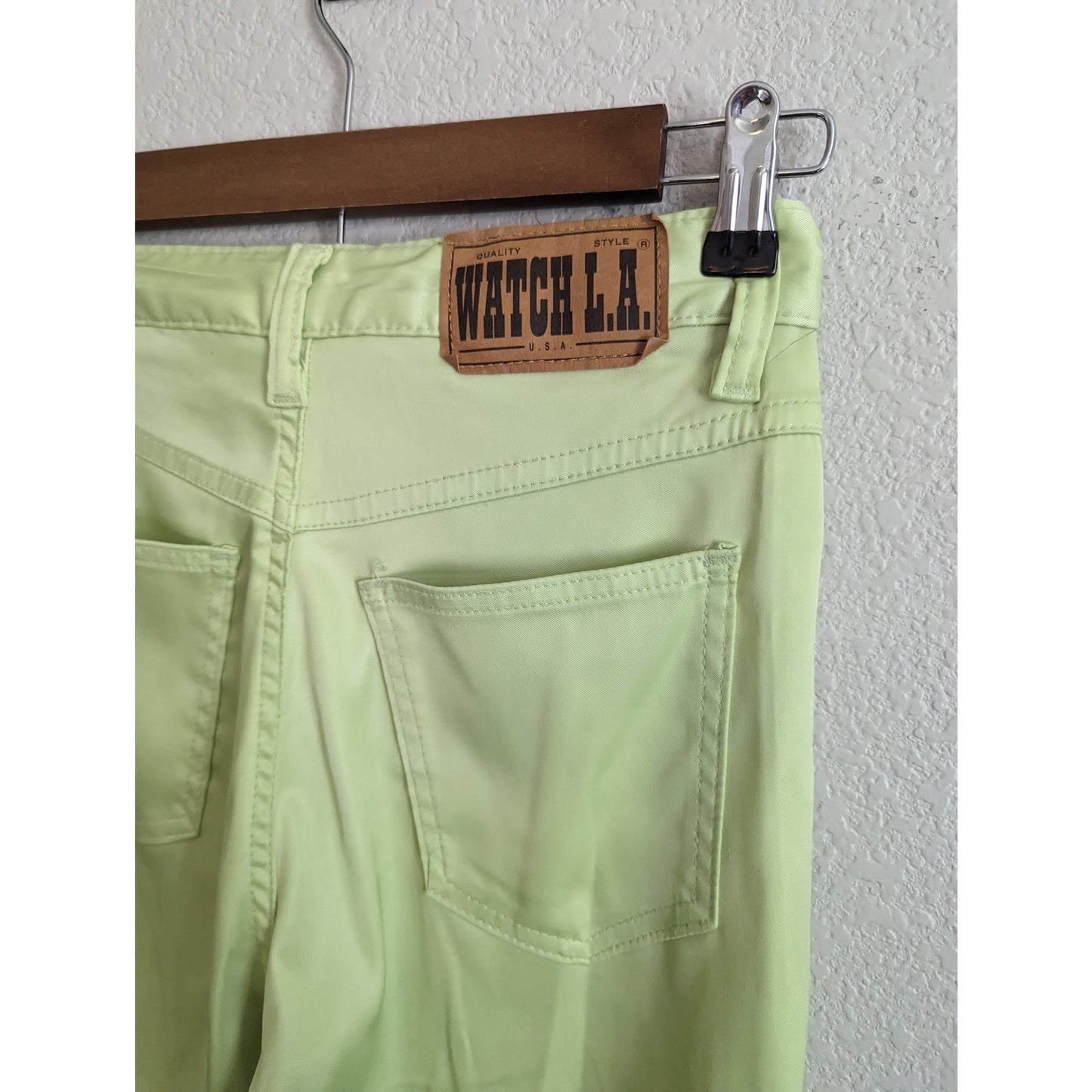 Vintage Y2K Watch LA Womens Sz 2 Straight Leg Lime Green Satin Pants Cropped