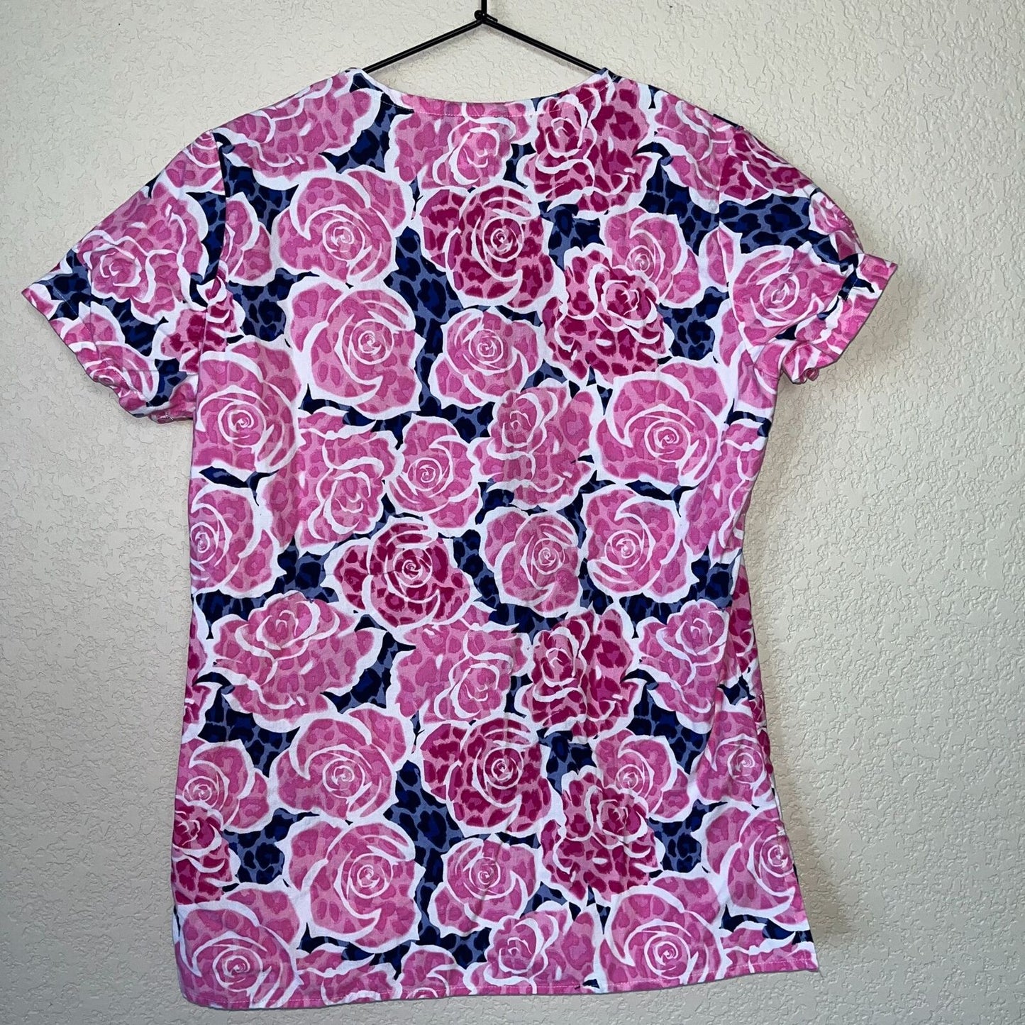 Sanibel Scrubs Womens Sz XS Scrub Top Pink Rose Print
