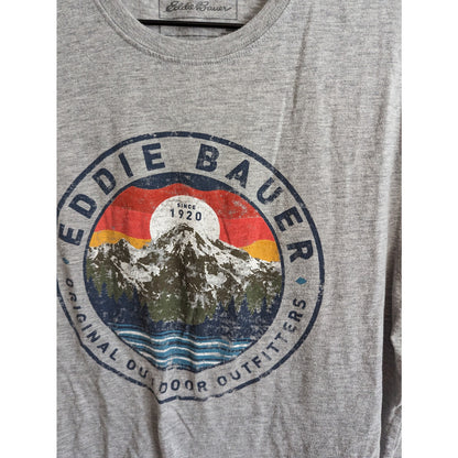 Eddie Bauer Mens Sz L Short Sleeve T Shirt Mountain Sunset Graphic Gray