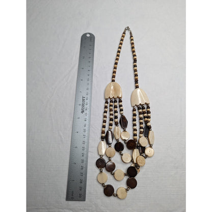 Vintage 1960s Statement Piece Necklace Brown Cream Stone Beads Mid Century