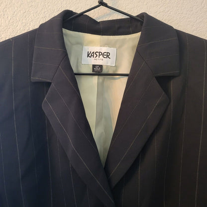 Vintage 1990s Kasper Petite 12P Skirt Suit Set Black Pinstripe Career