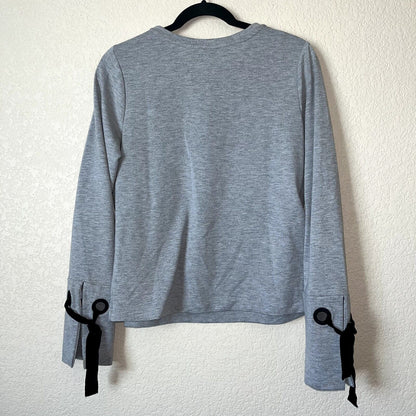 A New Day Womens Sz S Crewneck Sweatshirt Gray w/ Black Bows