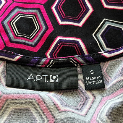 Apt 9 Womens Sz S Short Sleeve Wrap Style Blouse Black and Pink Geometric