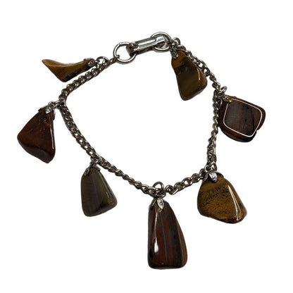 Vintage Y2K Tigers Eye Stone Charm Bracelet Brown Silver