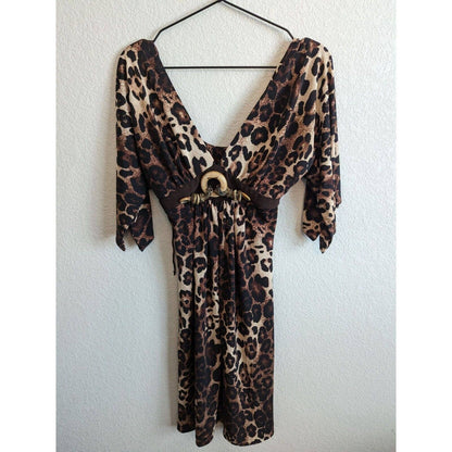 Vintage 1990s Linda Segal Womens Sz M Leopard Print Knee Length Dress