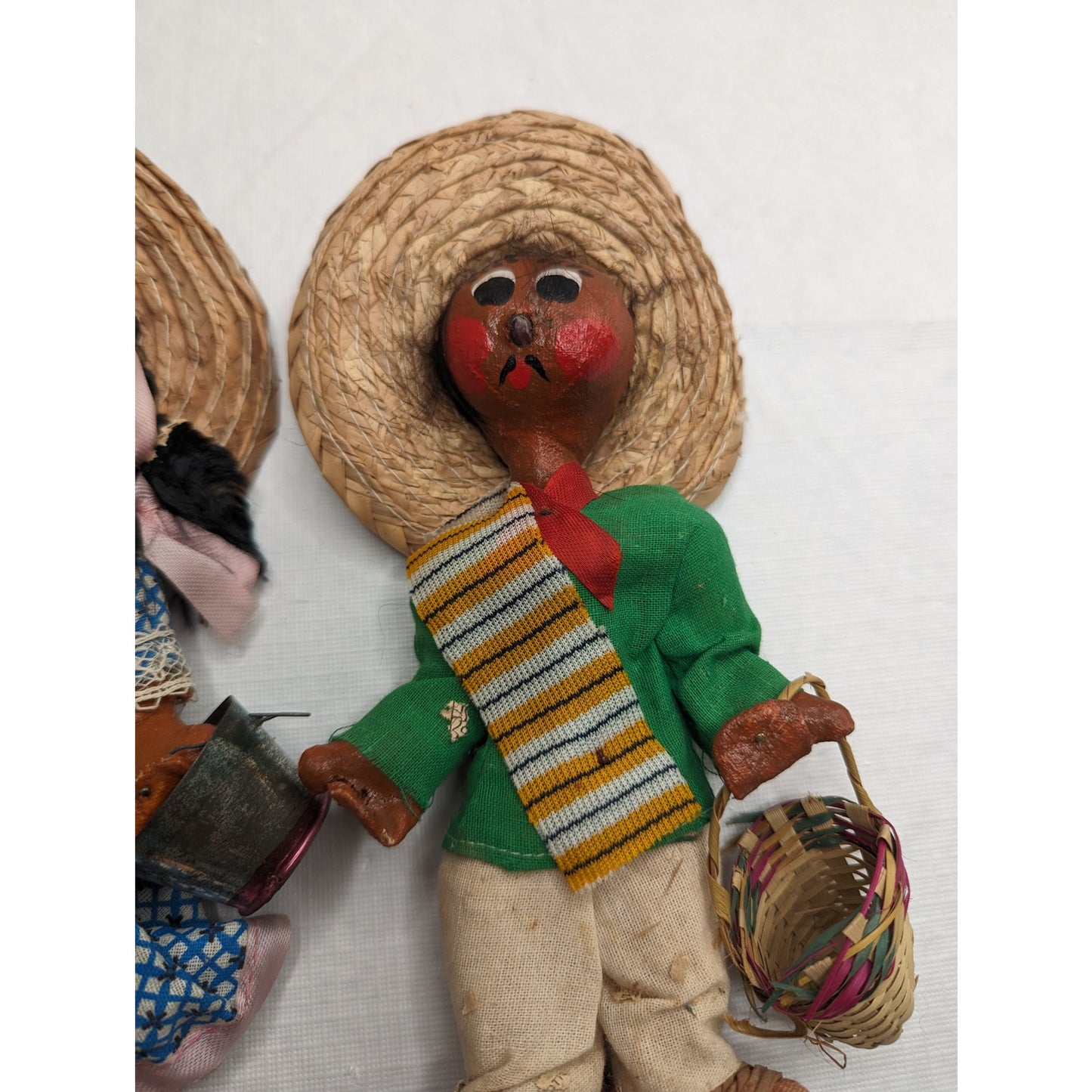 Vintage 1960s Handmade Mexican Mariachi Dolls paper Mache Cloth Hand Painted