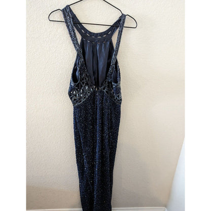 vintage 90s Sean Collection 100% silk beaded formal gown Navy Sz XL