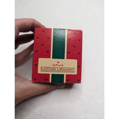 Vintage 1985 Hallmark Christmas Ornament Mouse Red Wagon