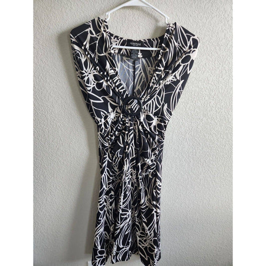 Alyn Paige Womens Sz S Knee Length Career Dress Black White Abstract Print